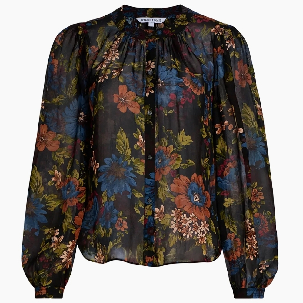 NEW VERONICA BEARD Ashlynn Floral Silk Sheer Blouse. Size 4.